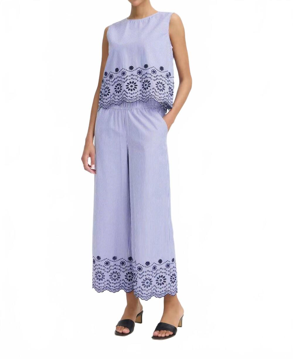 NEW B.YOUNG seaside floral wide leg cropped pants in blue